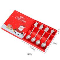 4pcs/set Stainless Christmas Coffee Spoon Cute Gingerbread Man Dessert Spoon Set Christmas Gifts Tableware Kitchen Accessories Silver box set red