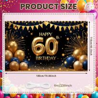 Birthday Event Display Balloon Decoration Happy 60th Birthday Banner Milestone Birthday Backdrop Golden Glittery white