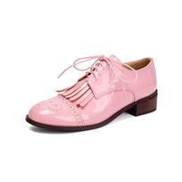 Moteriški Retro Britiški Brogue Batraiščiai su Kutais Oxford Bateliai - Oda, Blizgūs, Žemas Kulnas, Galimi Dideli Dydžiai 39 rožinė