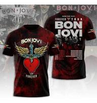 Unisex shirt Cotton Oversize Large Size New Camiseta Bon Jovi Forever Tour 2026 Aop De Regalo Para Fans XXL gray
