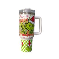 Grinčas 40oz Termosas iš nerūdijančio plieno su šiaudeliu ir moderniu žaliu dizainu Style 1 gray