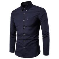 Rudens Nauji Vyriški Oksfordo Verpimo Slim Fit Vientisos Spalvos Marškiniai Vyriški Marškiniai Ilgomis Rankovėmis Vyriški 42(3XL) juoda