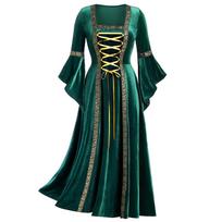 Moteriška Renesanso Viduramžių Suknelė Retro Keltiška Ilgomis Rankovėmis Viduramžių Suknelė Iki Grindų Renesanso Gotikinė Cosplay Helovino Kostiumai XL žalia