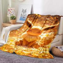 Cartoon Warm Soft Pokémon Eevee  Blanket Fluffy Sofa Plaid Plush Bedspread Winter Four Season Throw Blanket for Sofa Bed 30x40in orange