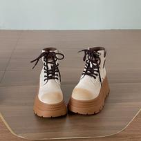 Queen Fan Yellow British Small Thick-soled Martin Boots Women's 2025 New Autumn Height-increasing and Skinny Short Boots 40 abrikosas