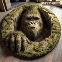 Bigfoot 3D iliuzijos apvalus kilimas Rustic Forest Sasquatch Optinė iliuzija Neslystantis grindų kilimėlis nameliui svetainei namų dekoravimui Diameter 100cm