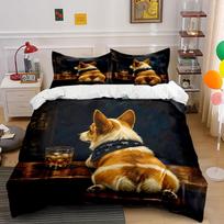 Corgi Relaxing In A Tavern Printed Duvet Cover Set1 Duvet Cover+2 Pillowcase Multi Size Bedroom Bedding Decor Luxury Gifts EU Twin 135X200cm&set black