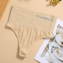 High Waist Tummy Control Cheeky Thong – Sexy & Comfortable with Cotton Crotch Small beige