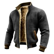 Men's Knit Stand Collar Lined Retro Winter Jacket for Outdoor Activities L black