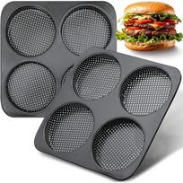 Didelis 5 colių mėsainio bandelių keptuvių rinkinys, 2 vnt. Storo anglies plieno Nonstick kepimo indai naminėms mėsainio bandelėms Lengvai išimamas keksiukų viršaus padėklas kepimui black juoda