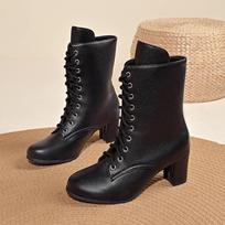 Martin boots soft leather thick heel 22 autumn and winter new warm heightening British wind mid-tube boots 40 juoda