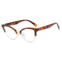 Fashion Cat Eye Plain Glasses for Women Pc Frame Glasses for Party Eyeglasses Metal Half Frame Eyewear Clear Eyeglasses brown