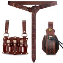 New Renaissance Leather Belt Medieval Wizard Glass Magic Bottle Cork Bottle Stopper Copper Coin Waist Bag Cosplay Belt Waist bag 165cm