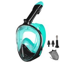 Full Face Snorkel Mask Silicone Diving Mask Full Dry Panoramic With Camera Holder Large Frame Swimming Goggles Set For Adults L/XL blue