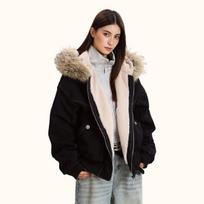 Parkas su kapišonu ir kailiniu apykakle Y2k Harajuku Storesni dygsniuoti švarkai Laisvalaikio užtrauktukas Gotikiniai moteriški žiemos paltai XS juoda
