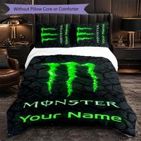 Monster Energy Customized Name Text Bedding Set, 1 Duvet Cover & 2 Pillowcases Personalized Bedroom Gift 140cmx200cm