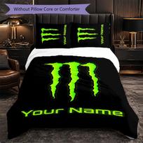 Monster Energy Customized Name Text Bedding Set, 1 Duvet Cover & 2 Pillowcases Personalized Bedroom Gift 180cmx210cm