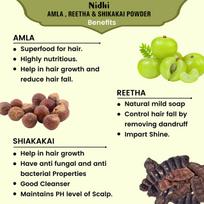 Nidhi ekologiški amlos milteliai (Indijos agrastas), shikakai milteliai (Acacia concinna) ir reethos milteliai (Sapindus mukoross) plaukams (100g*3) beige