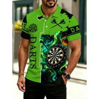 Men's outdoor polo shirt with darts themed print design XL black
