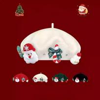 Christmas gift red woolen beret children winter warm versatile student bud painter hat tide M（56-58cm） white
