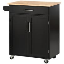 Kitchen Trolley On Wheels Service Cart Kitchen Island With Cabinet Drawer And Towel Holder   83L X 45D X 91.5H Cm Black