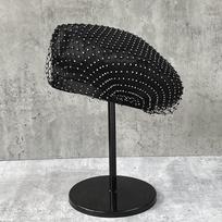 French Retro Socialite Rhinestone Mesh Beret Female Gypsy Elegant Temperament Newsboy Hat Flat Top Hat m (56-58cm) one size fits most, adjustable inside black