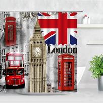 Londono gatvės vaizdas Dušo užuolaidos Big Ben Raudona telefono būdelė Autobuso spaudinys Retro sienų dekoras Audinio ekranas Kabliukai Vonios užuolaidų rinkinys W60H190(CM)-1 Pcs