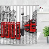 Londono gatvės vaizdas Dušo užuolaidos Big Ben Raudona telefono būdelė Autobuso spaudinys Retro sienų dekoras Audinio ekranas Kabliukai Vonios užuolaidų rinkinys W60H190(CM)-1 Pcs gray