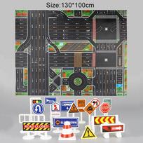 Children Road Map 130*100CM Carpet Parking Lot Roadmap City Traffic Map of Road Carpet Montessori Early Education Toys TMZ black