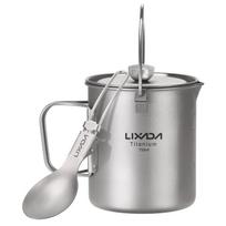 Lixada 750ml Titanium Coffee Cup Mug French Press Pot Coffee Maker Outdoor Camping Cooking Pot with Folding Titanium Spoon gray