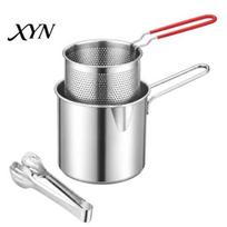 Small Batch Frying Pan for Kitchen Stainless Steel Deep Fryer Pot with Basket And Clip, Compact Oil Filter Lid Pot, Durable Stovetop Cooking 1200ml B