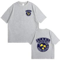 Limited Resident Evil Print T-shirt Men and Women Summer Cotton Clothing Casual Fashion Short Sleeved Tee M gray