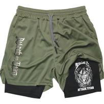 Bėgimas šortai Vyriški šortai Anime Attack on Titan Print Gym šortai Vasaros sportas Kūno treniruotės Bėgimas trumpos kelnės XL gray