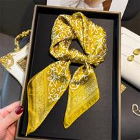 Designer Silk Square Scarf Women Satin Shawl Wrap Hijab Female Hair Band Wrist Luxury Headkerchief 70*70cm Echarpe 2025 Bandana 70x70cm yellow