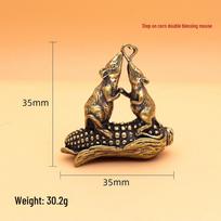 Antique Brass Pixiu Mouse Keychain Pendant - Retro Style Gift Item beige