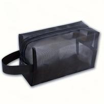 1PC Travel Black Mesh Cosmetic Bag Zipper Makeup Bag For Women Wash Toiletry Bag Makeup Organizer Portable Storage Pouch S(18*10*7CM) juoda