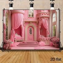 2D Fairy Tale Pink Castle Backdrop, Elegant Floral Princess Palace Background for Birthday & Studio 70.9x43.3inch/180*110cm brown