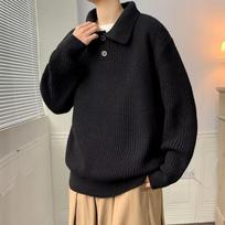 Japanese Lazy Style Polo Neck Sweater Men's American Retro Coffee Color Advanced Sense Oversize Knitted Sweater XXL juoda