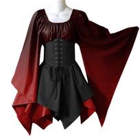 Madingas moteriškas Helovino pasirodymo kostiumas Renesanso suknelė Viduramžių Gotikinis Cosplay Scenos apranga XXL raudona