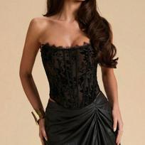 Black lace tube top waist dress female slim slim slim slim hip wrap dinner party dress dress dress XL juoda