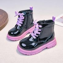 Girls Winter Martin Boots Kids Aged 4-12 Mid-Calf Side-Zip Synthetic Leather With Rubber Sole Warm Slip-Resistant EU 35, Insole Length 21.4 cm black