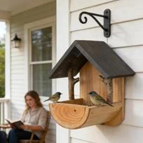 Wall Mount Wooden bird feeder Outdoor hanging Bird Feeders Weatherproof Balcony Bird Feeder for Watching Viewing Feeding Food black
