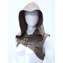 Madinga unisex Cosplay odinė liemenė su gobtuvu Vintažinė senovinė viduramžių skrybėlė vientisos spalvos Helovino berankovės plius dydžio liemenės L ruda
