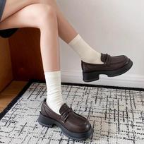 Versatile loafers retro black platform small leather shoes women's new summer French spring and autumn one-pedal music bottom 40 ruda