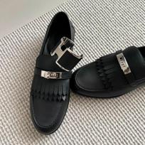 Small gold buckle fringed leather female lazy British small leather shoes flat shoes single shoes 40 juoda