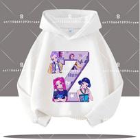 K-pop Demon Hunters Letter A-Z  Old Children Hooded Sweatshirt Girls' Casual Shirt Boys' Sports Shirt Cartoon Print 100 white