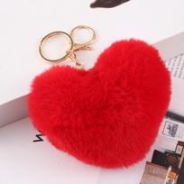 Cute Fluffy Heart Fur Keychain Soft Plush Leopard Print Pendants Kawaii Bag Car Charm Stuffed Toy Valentine'S Day Gifts A1 red