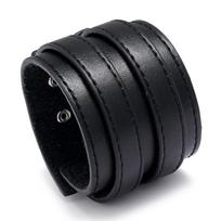 Punk Style Wide Leather Bracelet Men'S Simple Double Layer Male Female Bracelets Bangles Wristbands Vintage Jewelry black