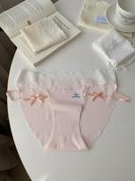 Women's Low-Rise Lace Thong - Antibacterial Rose Ice Silk with Leg Ring M [40-50 kg] rožinė