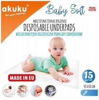 Vienkartiniai paklotai kūdikiams Akuku Baby Soft, 15 vnt., 60 × 40 cm
